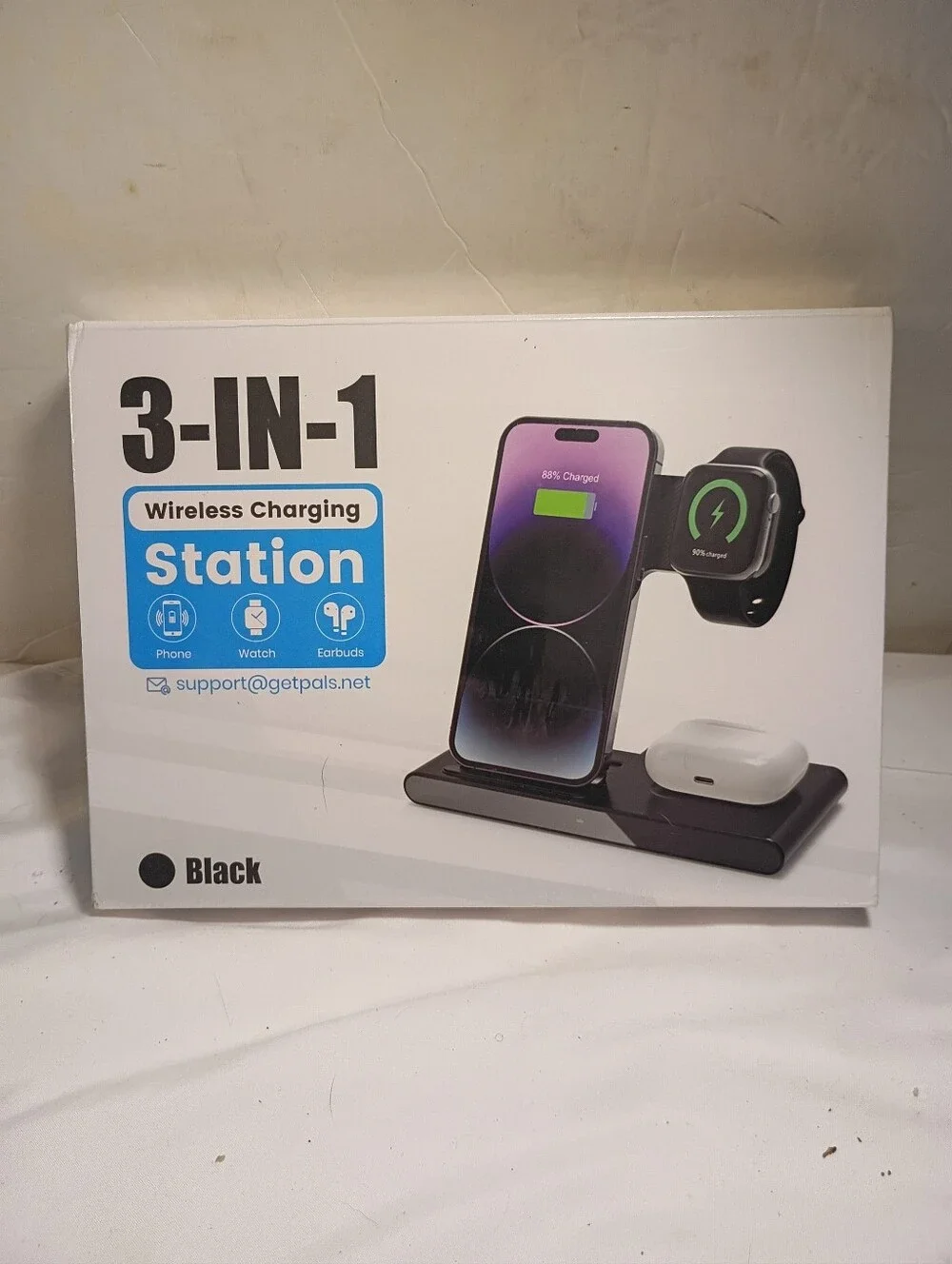 GETPALS 3-in-1 Wireless Charging Station (Black) - Model WL-W336-BK-V2 SEALED